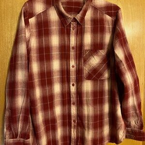 Time and Tru Women's Red and White Plaid Button Down Shirt